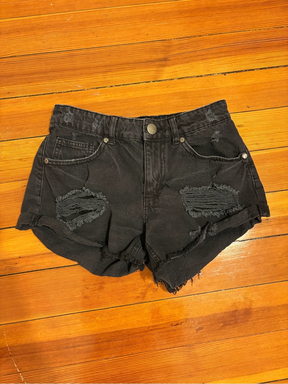 Cotton On Black Distressed Denim Jean Shorts